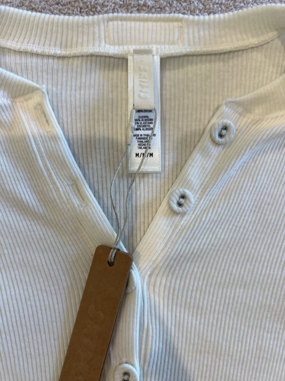 NWT Skims Cream Ribbed Henley Long Sleeve Bodysuit - Picture 3 of 5